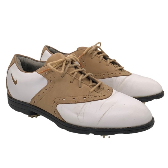 Nike Shoes - Nike Air White and Tan Leather Golf Cleat